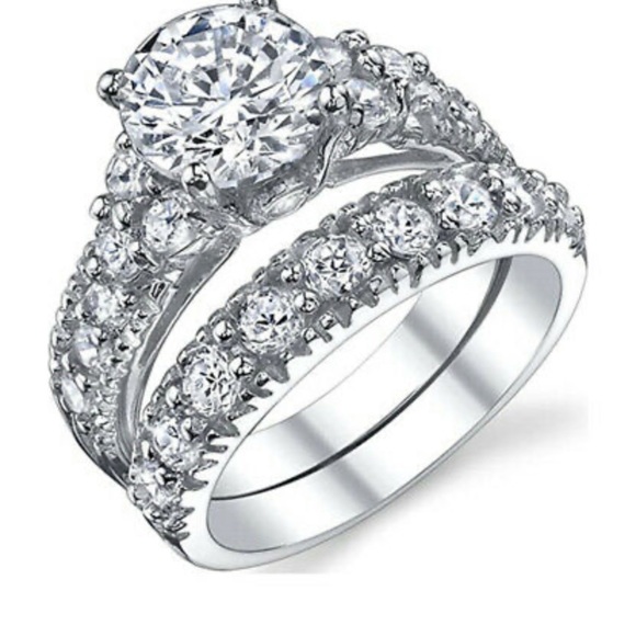 New 925 Silver Sapphire 2pcs/set Rings Size 6-10 - Picture 4 of 4